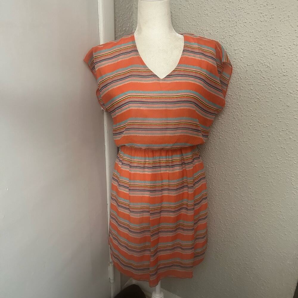 Expresso Striped Short Sleeve Gathered Dress S 80s Prints Rainbowcore Classic